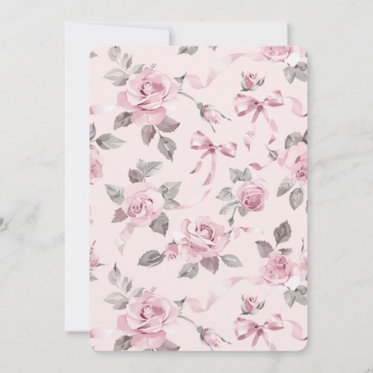 Hübsch Blush Pink Roses Bläschen & Bows Hochzeit Einladung (Rückseite)