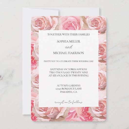 Hübsch Blush Pink Roses Blumenzehen Einladung (Vorderseite)