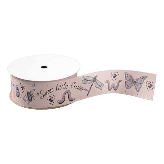 Hübsch Blush Pink & Sage Girly Insekt Monogramm Ripsband (Spule)