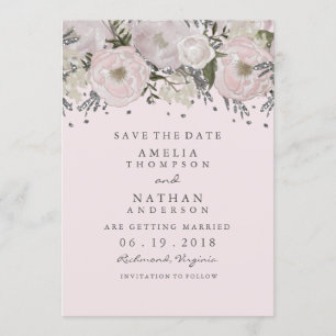 Hübsch Blush Pink Silber Save the Date florieren