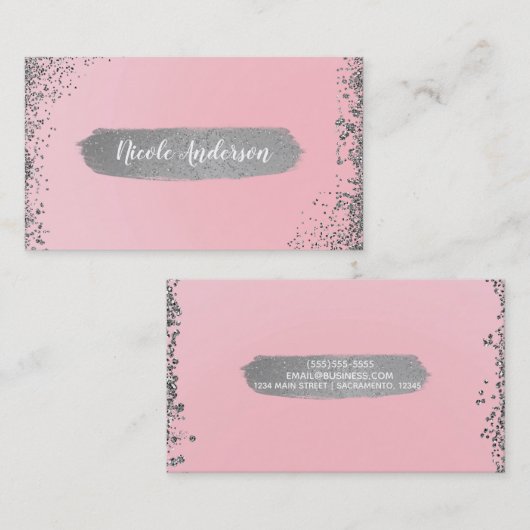 Hübsch Blush Pink Silver Glitzer Glam Moderner Chi Visitenkarte (Vorne/Hinten)