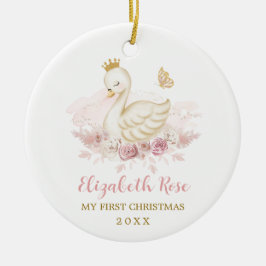 Hübsch Blush Swan Princess Baby 1. Weihnachten Keramik Ornament