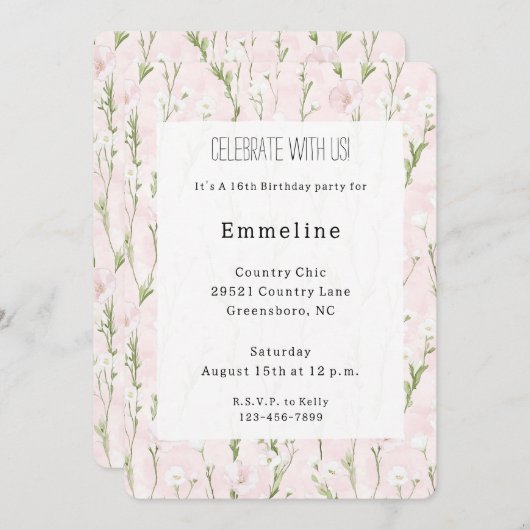 Hübsch Blütenrosa Bläschen Geburtstag Einladung (Vorne/Hinten)