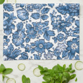 Hübsch Boho Blau und Weiße Blüten Geschirrtuch (Gefaltet)