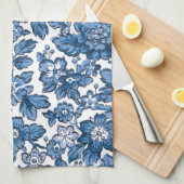 Hübsch Boho Blau und Weiße Blüten Geschirrtuch (Viertel Falte)