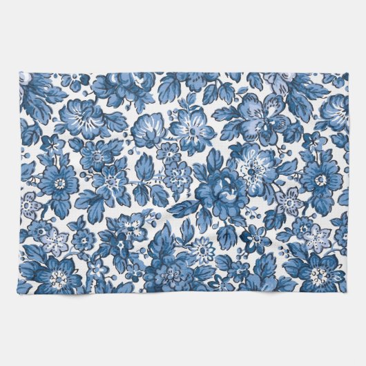 Hübsch Boho Blau und Weiße Blüten Geschirrtuch (Horizontal)