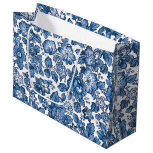 Hübsch Boho Blau und Weiße Flora Große Geschenktüte