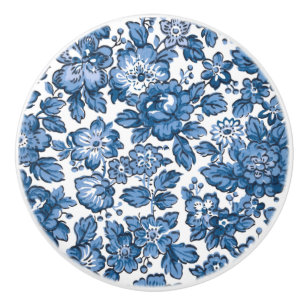 Hübsch Boho Blau und Weiße Flora Keramikknauf