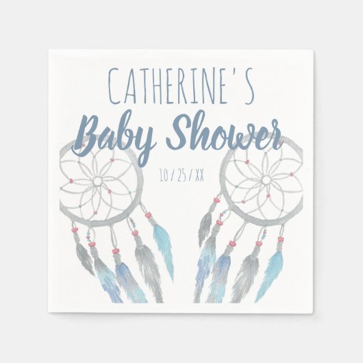 Hübsch Boho Blue Dreamcatcher Baby Dusche Serviette (Vorderseite)