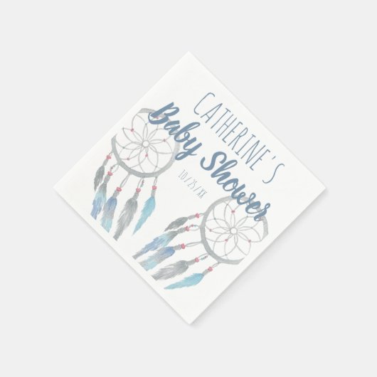 Hübsch Boho Blue Dreamcatcher Baby Dusche Serviette (Ecke)