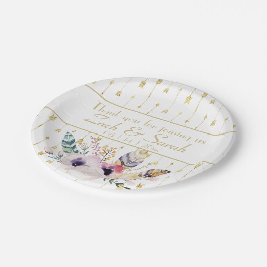 Hübsch Boho Bouquet Wedding Pappteller (Schrägansicht)