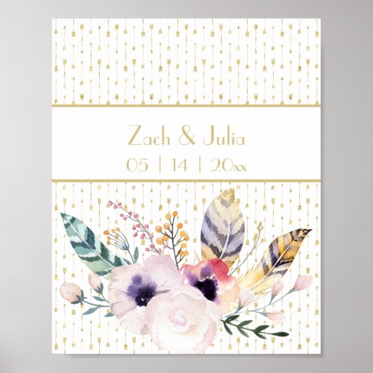 Hübsch Boho Bouquet Wedding Sign Print Poster (Vorne)