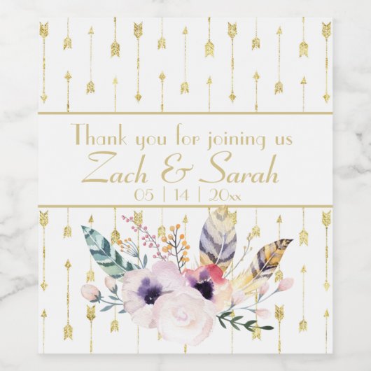 Hübsch Boho Bouquet Wedding Weinetikett (Einzelnes Label)