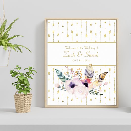 Hübsch Boho Bouquet Wedding Willkommen Poster