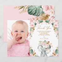 Hübsch Boho Elephant Girl Pink Floral Geburtstag
