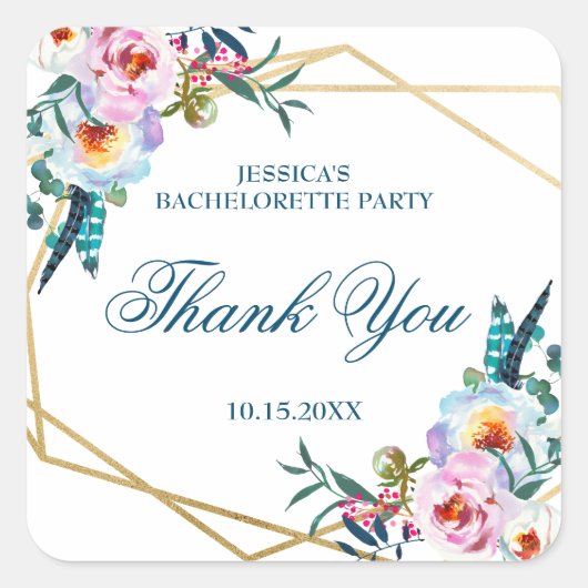Hübsch Boho Floral Junggeselinnen-Abschied Quadratischer Aufkleber (Vorderseite)
