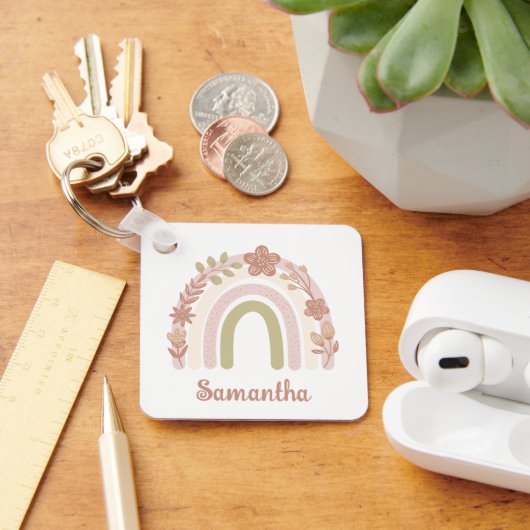 Hübsch Boho Floral Rainbow Personalisiert Schlüsselanhänger (Schreibtisch)