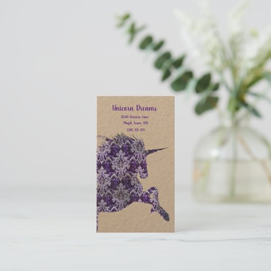 Hübsch Boho Lila Unicorn Visitenkarte (Stehend Vorderseite)