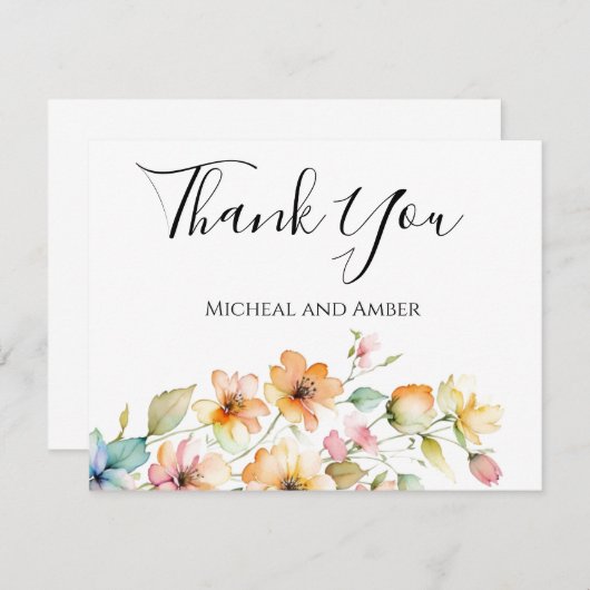 Hübsch Boho Orange Pink Aquarell Wildblumen Dankeskarte (Vorne/Hinten)