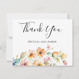 Hübsch Boho Orange Pink Aquarell Wildblumen Dankeskarte