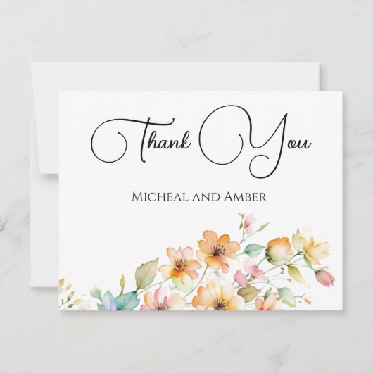 Hübsch Boho Orange Pink Aquarell Wildblumen Dankeskarte (Vorderseite)