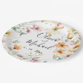 Hübsch Boho Orange Pink Aquarell Wildblumen Pappteller (Schrägansicht)