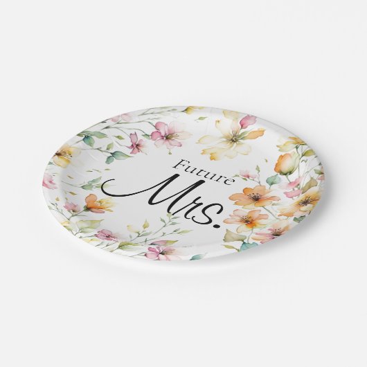 Hübsch Boho Orange Pink Aquarell Wildblumen Pappteller (Schrägansicht)