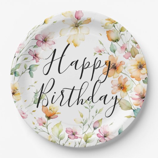 Hübsch Boho Orange Pink Aquarell Wildblumen Pappteller (Vorderseite)