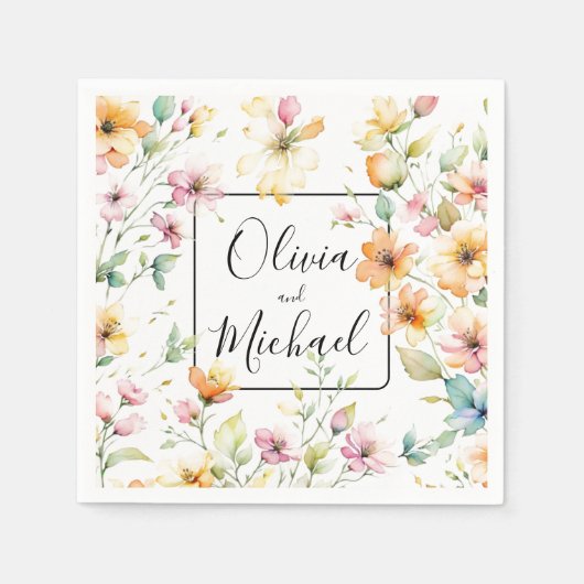 Hübsch Boho Orange Pink Aquarell Wildblumen Serviette (Vorderseite)