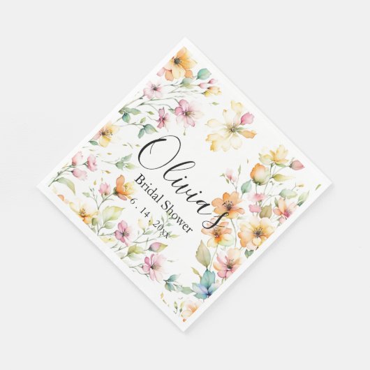 Hübsch Boho Orange Pink Aquarell Wildblumen Serviette (Ecke)