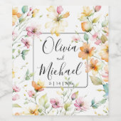 Hübsch Boho Orange Pink Aquarell Wildblumen Weinetikett (Einzelnes Label)