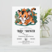 Hübsch Boho Tiger Digital Baby Dusche Einladung (Stehend Vorderseite)