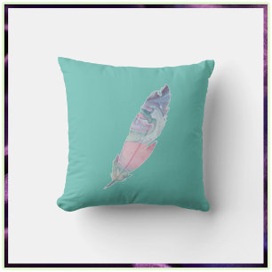 Hübsch Boho Turquoise Feather Kissen