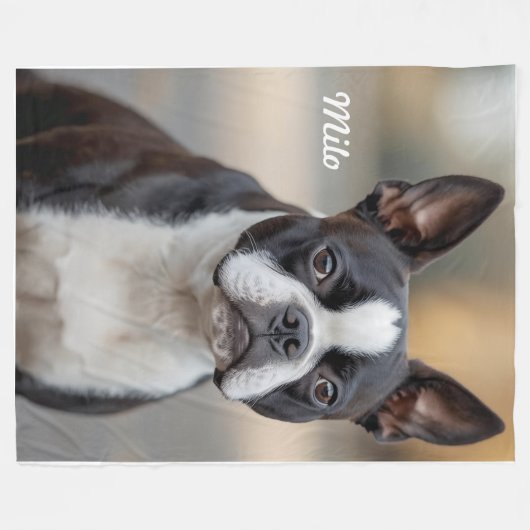 Hübsch Boston Terrier Personalisiert Fleecedecke (Vorderseite (Horizontal))