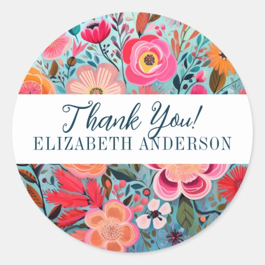 Hübsch Botanical Girly Floral Vielen Dank Runder Aufkleber (Vorderseite)
