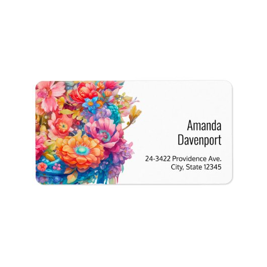 Hübsch Bouquet Pink Orange & Blue Blumen Adressaufkleber (Vorne)