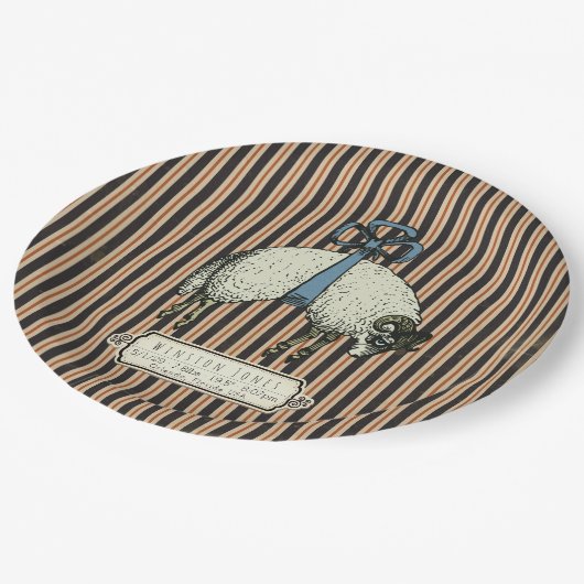 Hübsch Bow Sheep™ Collection - Geburtsinfo / 9" Pappteller (Schrägansicht)