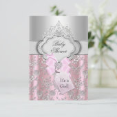 Hübsch Bow & Tiara Princess Kinderdusche Einladung (Stehend Vorderseite)