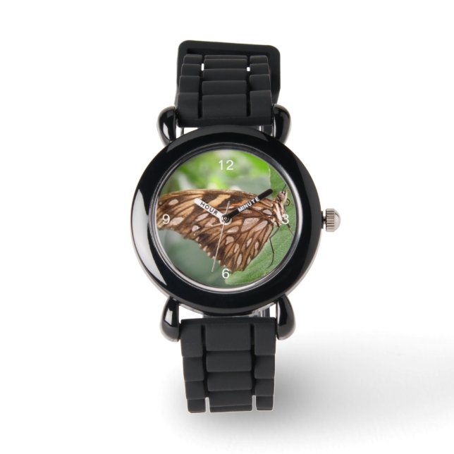 Hübsch Brown Butterfly Glitzern Watch Armbanduhr (Vorderseite)