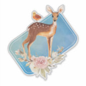 Hübsch Brown Fawn with Bird and Rose Aufkleber (Vorderseite)