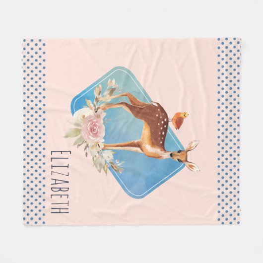 Hübsch Brown Fawn with Bird and Rose Fleecedecke (Vorderseite (Horizontal))