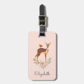 Hübsch Brown Fawn with Bird and Rose Gepäckanhänger (Vorderseite vertikal)