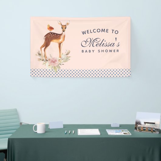Hübsch Brown Fawn with Bird and Rose Kinderdusche Banner (Messeveranstaltung)