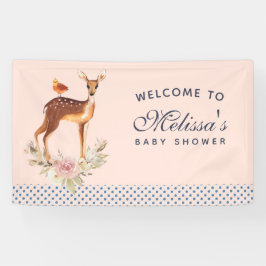 Hübsch Brown Fawn with Bird and Rose Kinderdusche Banner