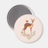 Hübsch Brown Fawn with Bird and Rose Magnet (Vorderseite/Rückseite)
