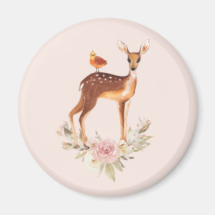 Hübsch Brown Fawn with Bird and Rose Magnet