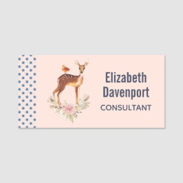 Hübsch Brown Fawn with Bird and Rose Namensschild