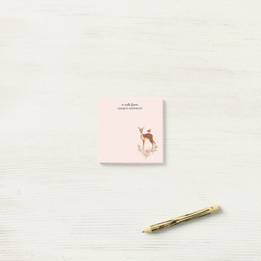 Hübsch Brown Fawn with Bird and Rose Post-it Klebezettel (Auf Schreibtisch)