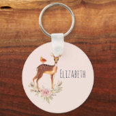 Hübsch Brown Fawn with Bird and Rose Schlüsselanhänger (Vorderseite)