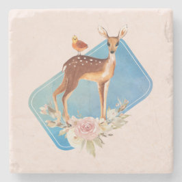 Hübsch Brown Fawn with Bird and Rose Steinuntersetzer
